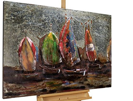 KunstLoft Metallbild 3D | 100% HANDGEFERTIGT | 100x70x8cm | Wandbild Metall Deko 'Around the World' | Segeln Meer | Bunt | Metall Wanddeko Wohnzimmer