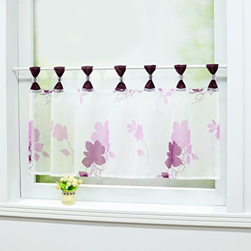 Joyswahl Scheibengardine Voile Bistrogardine Maria mit Blumenmotive Transparente Kurzstore HxB 60x120cm Violett 1er Pack