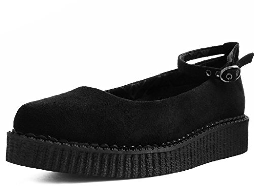 T.U.K. Shoes Black Pointed Ballet Ankle Strap Creeper Sneaker Flats for Women | US Women 7