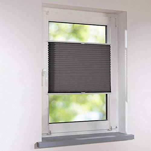 Plissee Klemmfix Faltstore UNIVERSAL Faltrollo ohne Bohren - 125 x 130 cm - anthrazit