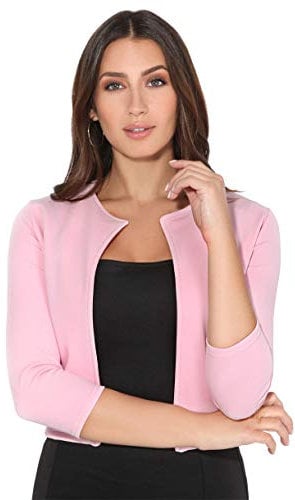 Kurze Offene Blazer Bolero Jacke, Rosa (5026), 42, 5026-PNK-14