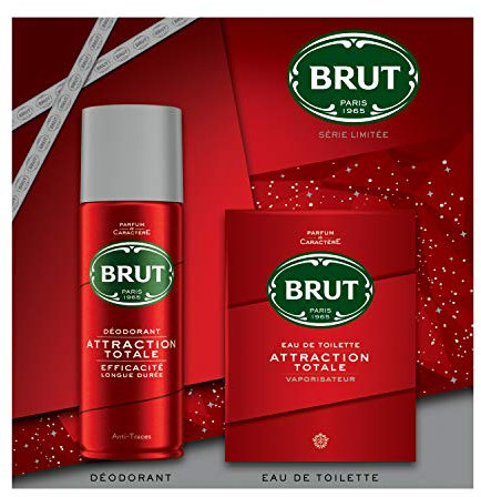Brut Coffret Cadeau Homme Attraction Totale avec Eau de Toilette Attraction Totale 100ml et Déodorant 200ml, Parfum boisé et raffiné, Idée cadeau à offrir x1