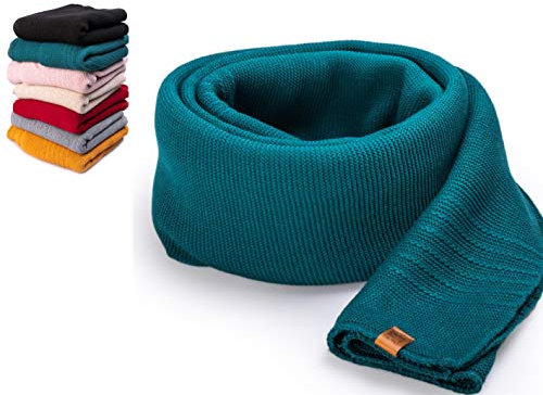 HEYO Damen Schal Winter Strickschal | H19603 | Weich Warm Gestrickt mit Leder Patch | Made IN EU (Türkis)