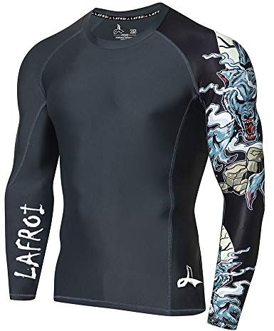 LAFROI Men's Long Sleeve UPF 50+ Baselayer Skins Performance Fit Compression Rash Guard-CLYYB Asym Werewolf Size LG
