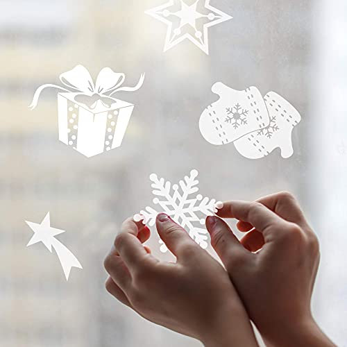 THE TWIDDLERS 240 Stück Frohe Weihnachten Schneeflocken Selbstklebende Fensterbilder - Wiederverwendbares & Wasserdichtes PVC