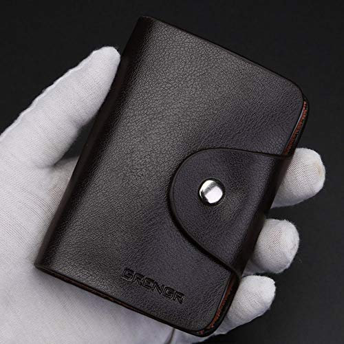 Porta carte di credito in pelle mini portatile porta carte di credito multi-scomparto porta biglietti da visita tasca con bottone (caffè)