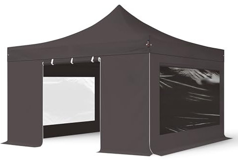 TOOLPORT Faltzelt Professional 4x4 m - mit 4 Seitenteilen (Panoramafenster) Faltpavillon ALU Pavillon Partyzelt grau