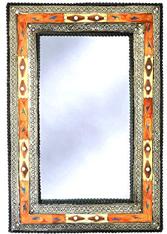 Generisch Spiegel 60 x 40 cm Orientalischer Spiegel Wandspiegel perfekt für Ihr Flur oder Wohnzimmer | Aus Vollholz und mit Edel Metall Mayshort verziert
