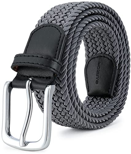 MOZETO Elastisch Stretch Gürtel Breite 3.3cm, Stoffgürtel Stretchgürtel Flechtgürtel Geflochtener Gürtel für Damen und Herren, Grau, Geeignet für 38-42 taille / Länge125cm