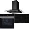 SIA BISO6SS 60cm Black Touch Control 10 Function Single Fan Oven, 75cm 5 Zone Ceramic Hob & Curved Glass Cooker Hood Kitchen Extractor Fan