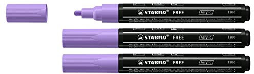 STABILO Set di 3 pennarelli a punta media FREE acrilic T300 lillà chiaro
