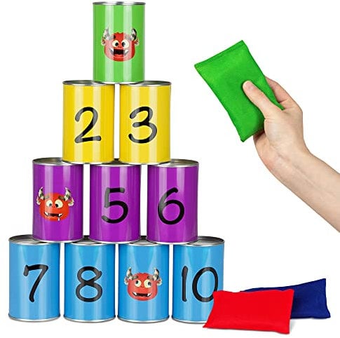 Toyfel 13-teiliges Dosenwerfen Davin Wurfspiel für Kinder Partyspiele Geburtstag, Indoor & Outdoor – Dosen Wurfspiel für Garten, Kindergeburtstag, Rasen - Lustiges Outdoor Spiel Büchsen Werfen