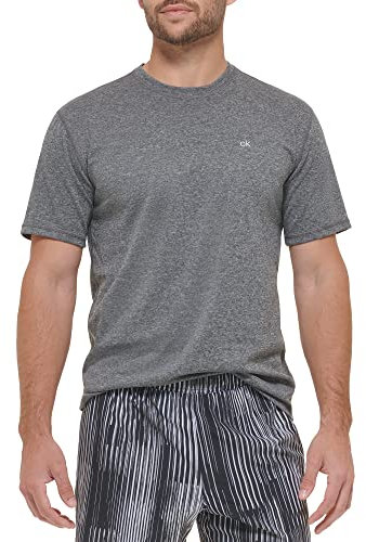 Calvin Klein Herren leicht schnell trocknend Kurzarm 40+ UPF Schutz, Grau meliert, L
