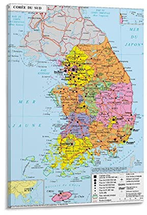 Hellove Geopolitische Südkorea-Karte, Leinwand-Kunst-Poster, Wandkunstdruck, Modern, 20 x 30 cm, Coated, Full Color