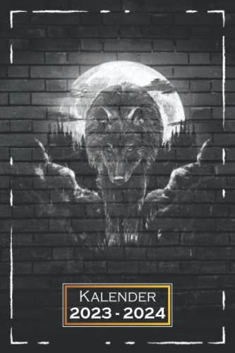 Kalender 2023-2024: A5 (6x9) | 1 Woche auf 2 Seiten | mit Monatsübersicht & Kontakttabelle | Terminkalender, Wochenplaner, Planer, Terminplaner, ... | Softcover | Wolf Mond Tiere | qd1