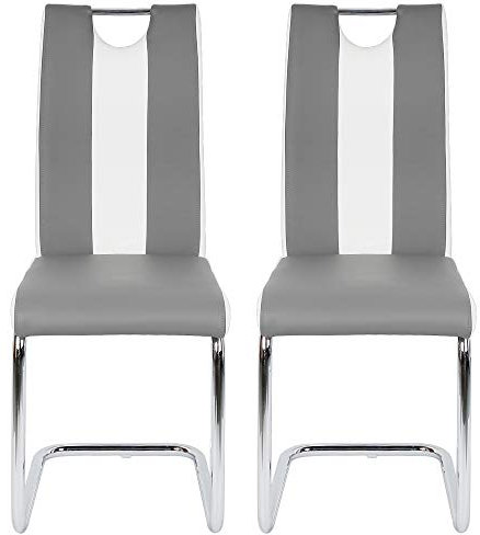 XDAILUYYDS Stuhl Schwingstuhl Küchenstuhl 2er Set Esszimmerstuhl mit Metall-Gestell & Bezug aus Kunstleder (Haupt grau und sekundär weiß)