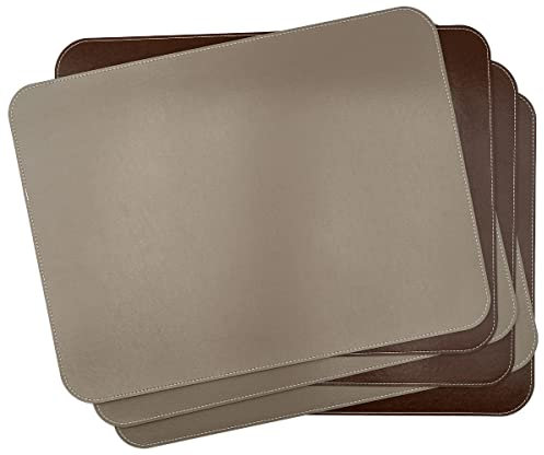 Tischset 6er Pack aus PU Leder | doppelseitig vegan wasserfest abwaschbar Kunstleder Lederoptik Platzset Platzdeckchen Set 40 x 30 cm (Nutriabraun/Kastanie)
