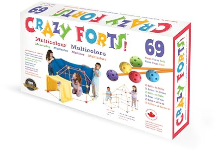 Crazy Forts - Multi Colour - Building Kit for Kids 8-12 - Indoor Creative Fort Building STEM Toys - Durable and Portable Kit for Team Building Skills and Creative Thinking – 1 Box, 69 Pcs