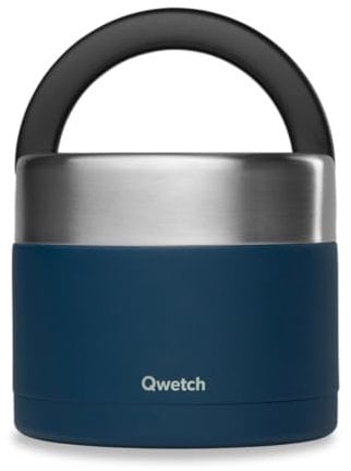 QWETCH - Lunch Box Isotherme Inox avec Poignée - Bleu Marine 850ml - Boîte Alimentaire Repas Chaud - 5h Chaud et 7h Froid - Etanche & Sans-BPA