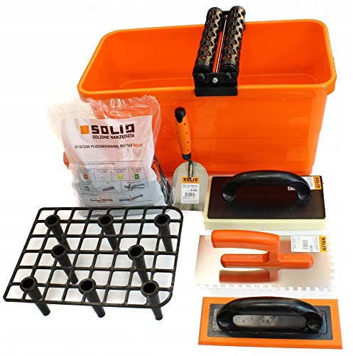 Solid® – Juego profesional de azulejos – Cubo de azulejos – Rodillos de cubo – Rejilla de cubo – Paleta de esponja hidroabsorbente – Paleta de lechada – Paleta de acero inoxidable de 8 mm – Paleta de