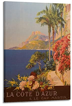 YUANLY Vintage-Poster La Cote D Azur Dekoratives Gemälde auf Leinwand, Wand- und Kunstbild, Familien-Schlafzimmer, 20 x 30 cm