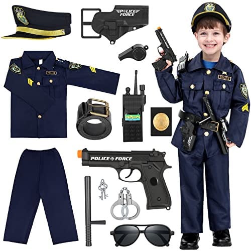 INNOCHEER Polizei Kostüm für Kinder Jungen, Halloween Karneval Spielzeug (Large - 8-10 Jahre)