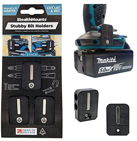 StealthMounts Makita Stubby Schwarz Magnetischer Bit-Halter | Bit Organizer für Bohrer | Idealer Bit-Halter für Makita-Bohrer und -Schlagschrauber (3er Pack)