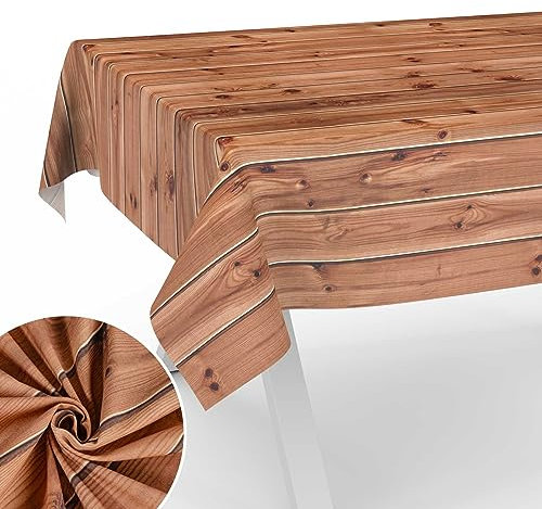 Stoff Tischdecke Tischwäsche Textil Tischtuch Baumwolle Polyester Gewebe abwaschbar pflegeleicht, in rund oval eckig Holz Braun 120x140cm Schnittkante