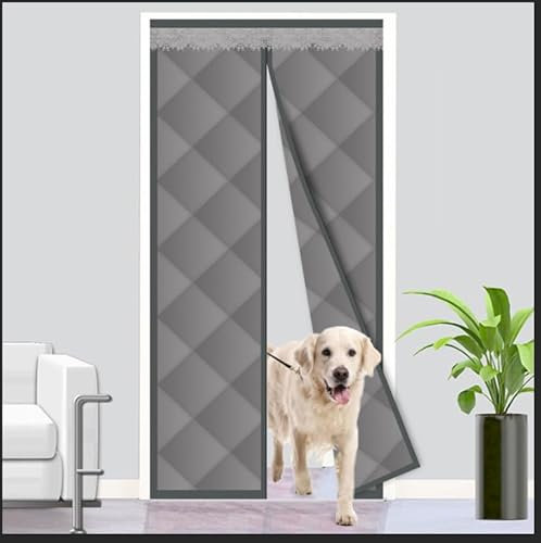 Magnet Wärmeschutzvorhang für Türen, Thermo Türvorhang, Isolier Schutz Vorhang, Haustierfreundlich, Wasserdicht, Winddicht, für Balkontür, Grau, Größe 100 x 200 cm