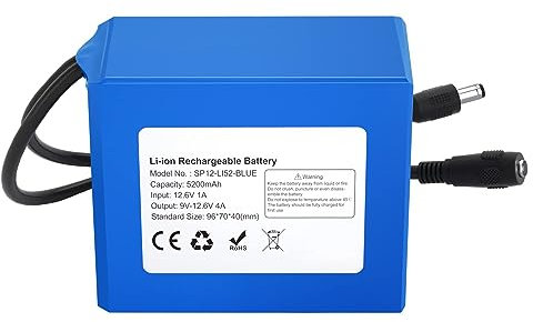 SSCYHT 12V Lithium Battery Pack Rechargeable 5200mAh Li-Ion Battery for LED Strip/Optical Network Unit/Router/Emergency Light Backup Battery Portable DC 12 Volt Battery