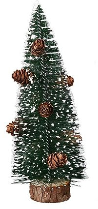 Mini Albero di Natale Verde,30cm Albero di Natale, Mini Albero di Abete con Effetto Neve, Albero di Natale con Base in Legno