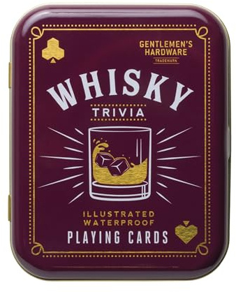 Gentlemen's Hardware wasserdichte Spielkarten in Reisedose, Standard-Poker-Größe, Kartendeck, 52 Karten, Whiskey-Trivia