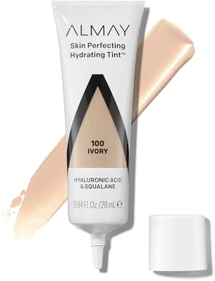 Almay Hydrating Liquid Foundation Tint, Lightweight with Light Coverage, Naturally Dewy Finish, Hypoallergenic, Dermatologist TestedFragrance Free, 100 Ivory, 0.94 fl oz.