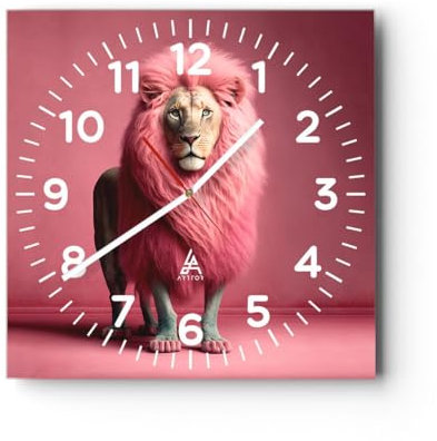 Modern Wanduhr Löwe Avantgarde Mädchenhaft 40x40cm Quadrat Groß Wand Uhr Glas Analog Zimmeruhren Küche Büro Wohnzimmer Glasuhr Wall Clock Dekoration Design Wanddekoration Küchenuhr C4AC40x40-5714