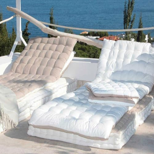 HOME MAISON Sud Etoffe - Matelas Bain de Soleil matelassé et Bicolore Coton Gris foncé 65x200 cm