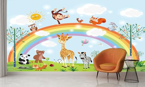 Audace Liberté papier peint panoramique animaux de dessin animé soie 355×250 cm papier peint 3D géant salon chambre salle à manger chambre d'enfant décoration murale-arc-en-ciel