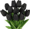 N&T NIETING Artificial Tulips Flowers, 12Pcs Fake Tulip Real Touch Latex Faux Tulips Flowers Bouquet for Wedding Floral Arrangements, Mother's Day, Home Easter Decoration(Black)