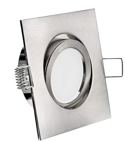 CONCEPTRUN LED Einbaustrahler Edelstahl gebürstet | quadratisch | 30° schwenkbar | Lochmaß Ø 68mm - 80mm | Einbautiefe 55mm | Anschlussfertig mit MR16 12V Fassung Farbe 5W LED warmweiß MR16 12V