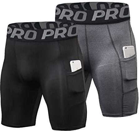 LNFINTDO 2er Pack Herren Kompressionsshorts Funktionsunterwäsche Tights Kurz Unterhose Sport Laufhose Schnelltrocknendes Base Layer Tights atmungsaktive Radlerhose mit Handytasche