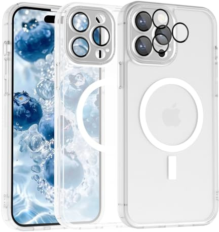 YUANDMI für iPhone 14 Pro Max Hülle kompatibel mit MagSafe Transparent Weiß | Handyhülle für iPhone 14 Pro Max Magnetisch Matte Touch Kameraschutz, rutschfest Kratzfest Schutz Stoßfest
