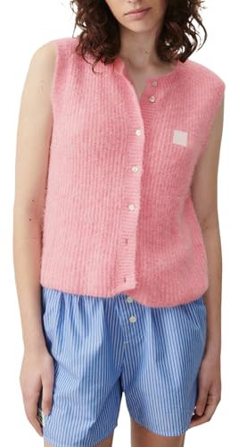 Nicoxijia Y2k Damen-Strickweste, ärmellos, Vintage, bauchfreies Tank-Oberteil, Knopfleiste, Cardigan, Häkelweste, für Freizeit, Streetwear, rose, M