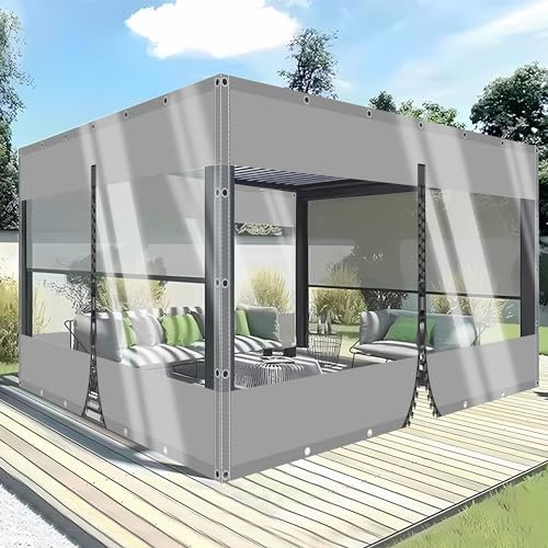 Lona de PVC Transparente Empalmada para Cenador con Ojales Metálicos, de 0,5 mm de Espesor, Adecuada para Garajes, Terrazas, Jardines, Balcones Exteriores. (Gray(1 Zipper) / Size: H:0.8m W:0.8m)