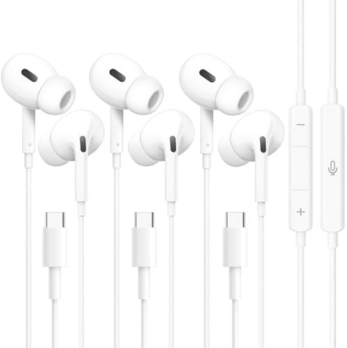 3 Pack USB C Wired Headphones, In Ear Type C Earphones with Microphone&Volume Control,Hi-Fi Stereo Noise Earbuds for iPhone 15/Plus/Pro Max/Pro,Samsung Galaxy S24 S23 S22 Ultra,iPad Pro/Air/Mini,Pixel