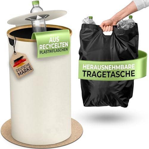 Glückstoff®️ Runde Pfandflaschen Aufbewahrung [inkl. XXL Tragetasche] Sammel-Behälter Leergut & Altglas Aufbewahrung für Pfandflaschen | Flaschensammler Küche | Abstellraum Flaschentasche Beige