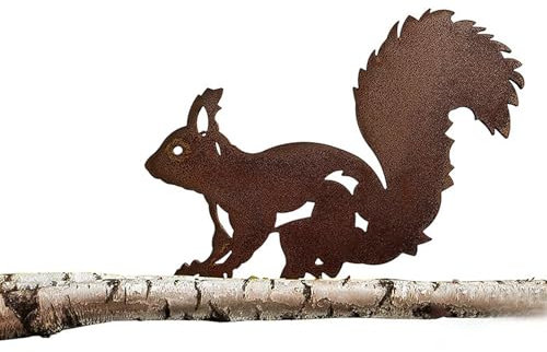 Molyorch Rostiges Eichhörnchen, Vögel Gartenstecker, Baumstecker Rost, Eichhörnchen Figur für Hof Outdoor Garten Hinterhof Rasen Deko