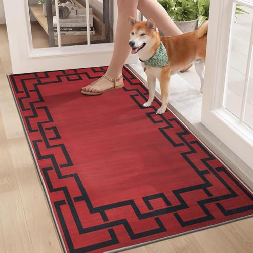 BedLooms Door Mat Indoor & Outdoor 40x60 cm – Non Slip Heavy Duty muddy mats for dogs UK – Greek Key Style Printed Welcome Front Doormat – Dirt Trapper Kitchen Floor Mat Inside Outside Doormats, Lexi