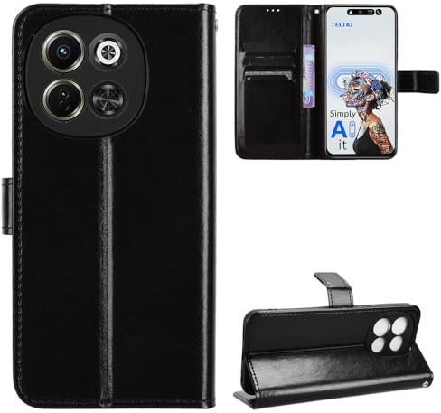 BellaCase Tecno Spark 30 5G Coque [Étui Portefeuille] [Fonction Support] [Slots pour Cartes] [Couverture à Rabat Magnétique] Compatible avec Le Smartphone Tecno Spark 30 5G(Noir)