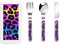 Imprimé léopard fluo,Ensemble de couverts pour enfants en acier inoxydable 3 pièces comprenant 1 fourchette/cuillère/couteau
