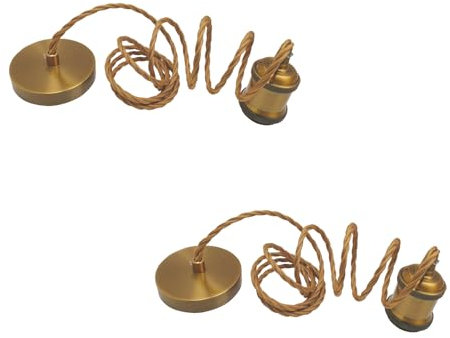 LEDSone 2 Pack Pendant Light Ceiling Lighting Fitting,Yellow Brass E27 Lamp Holder Suspended Pendant Light Fitting Kit, 2 Core Twisted Fabric Cable for Indoor Lightings