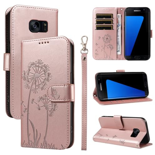 Bravoday Coque pour Samsung Galaxy S7, Housse en Cuir PU Premium Etui à Rabat Pochette de Portefeuille avec Porte Carte Étui de Protection pour Galaxy S7, Or Rose